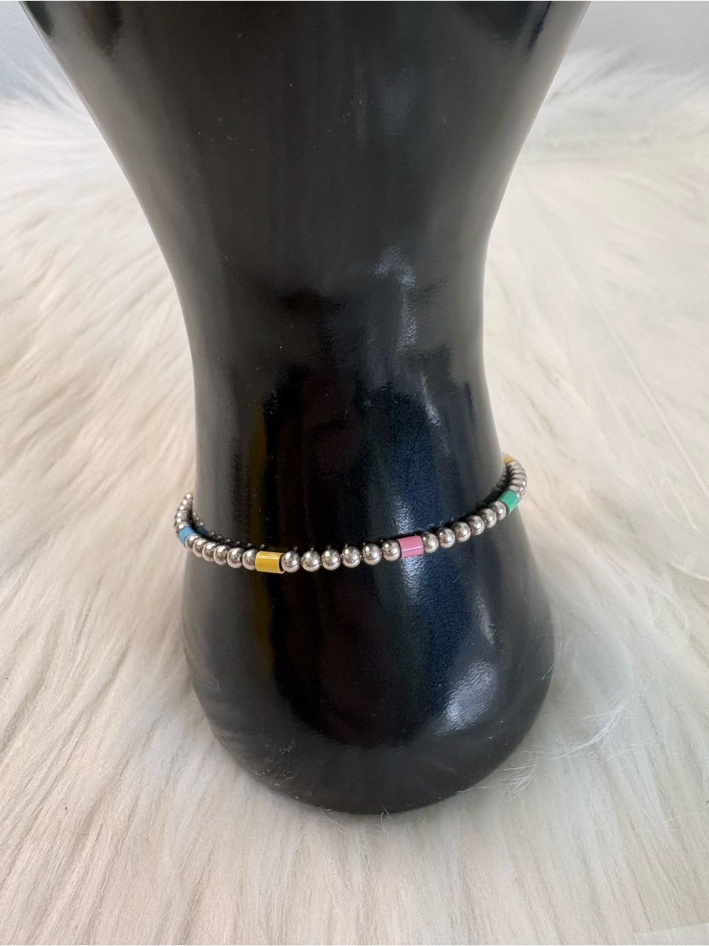 925 Sterling Silver Beaded Bracelet with Pink, Yellow, Blue and Green Accents